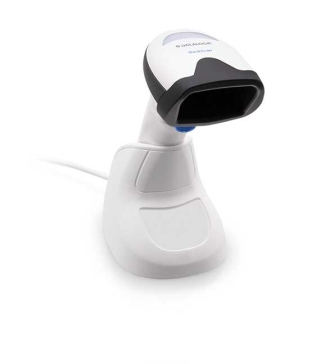 QuickScan QD2500, White, right facing, in stand